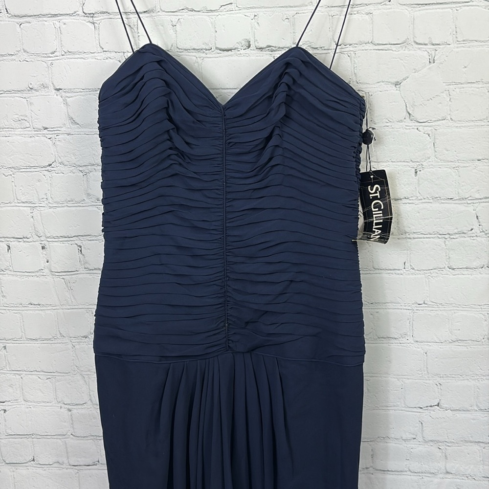 ST. GILLIAN Vintage Silk Spaghetti Strap Navy Cocktail Party Dress size 10 - Picture 3 of 9